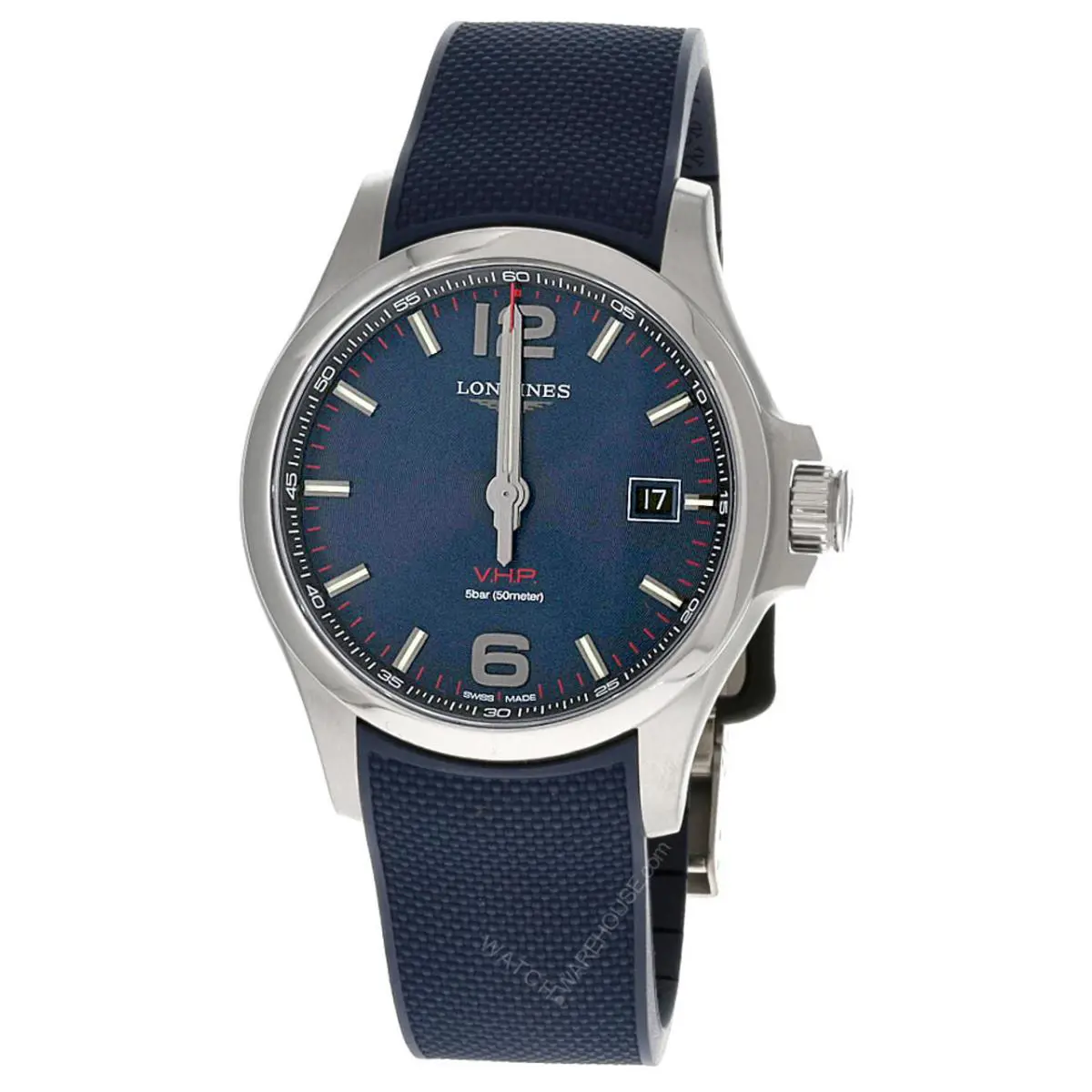 Longines Conquest 43mm Quartz Blue Rubber Men`s Watch L3.726.4.96.9