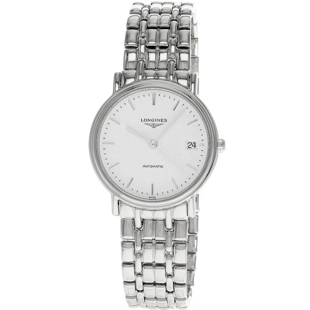 Longines Presence Auto 34.5MM White Dial SS Women`s Watch L4.821.4.12.6 - Dial: White, Band: Silver, Bezel: Silver