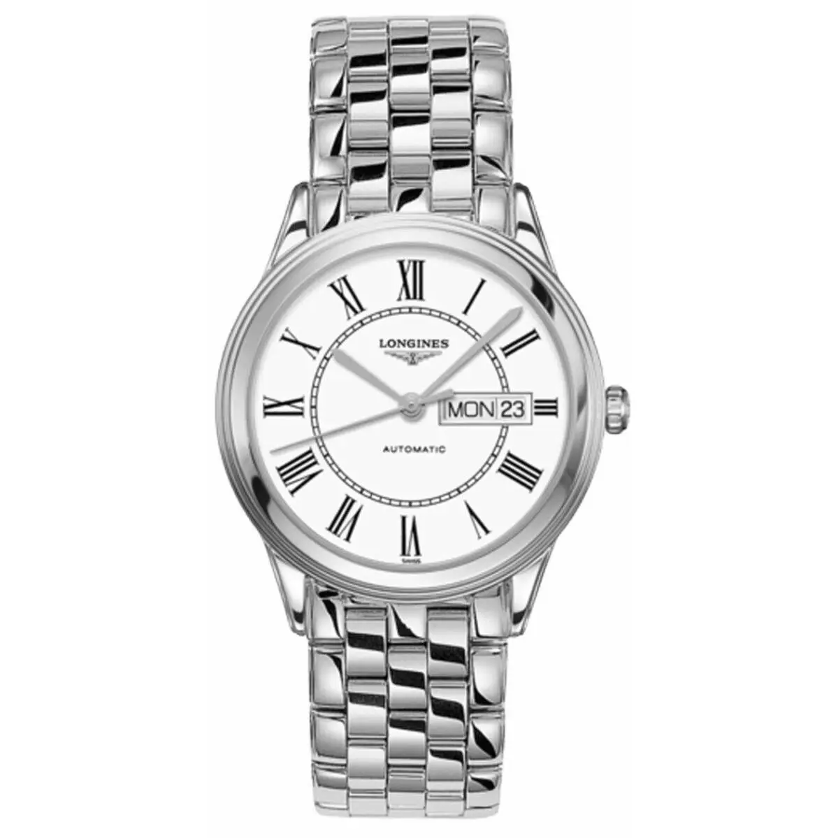 Longines Flagship Automatic 38.5mm Black Dial Men`s Watch L4.899.4.21.6 - Dial: White, Band: Silver, Bezel: Silver