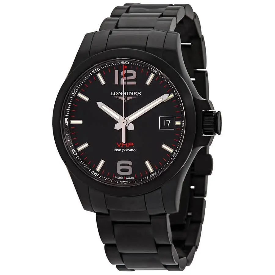 Longines Conquest V.h.p. Perpetual Quartz Black Dial Men`s Watch L3.716.2.56.6 - Dial: Black, Band: Black, Bezel: Black