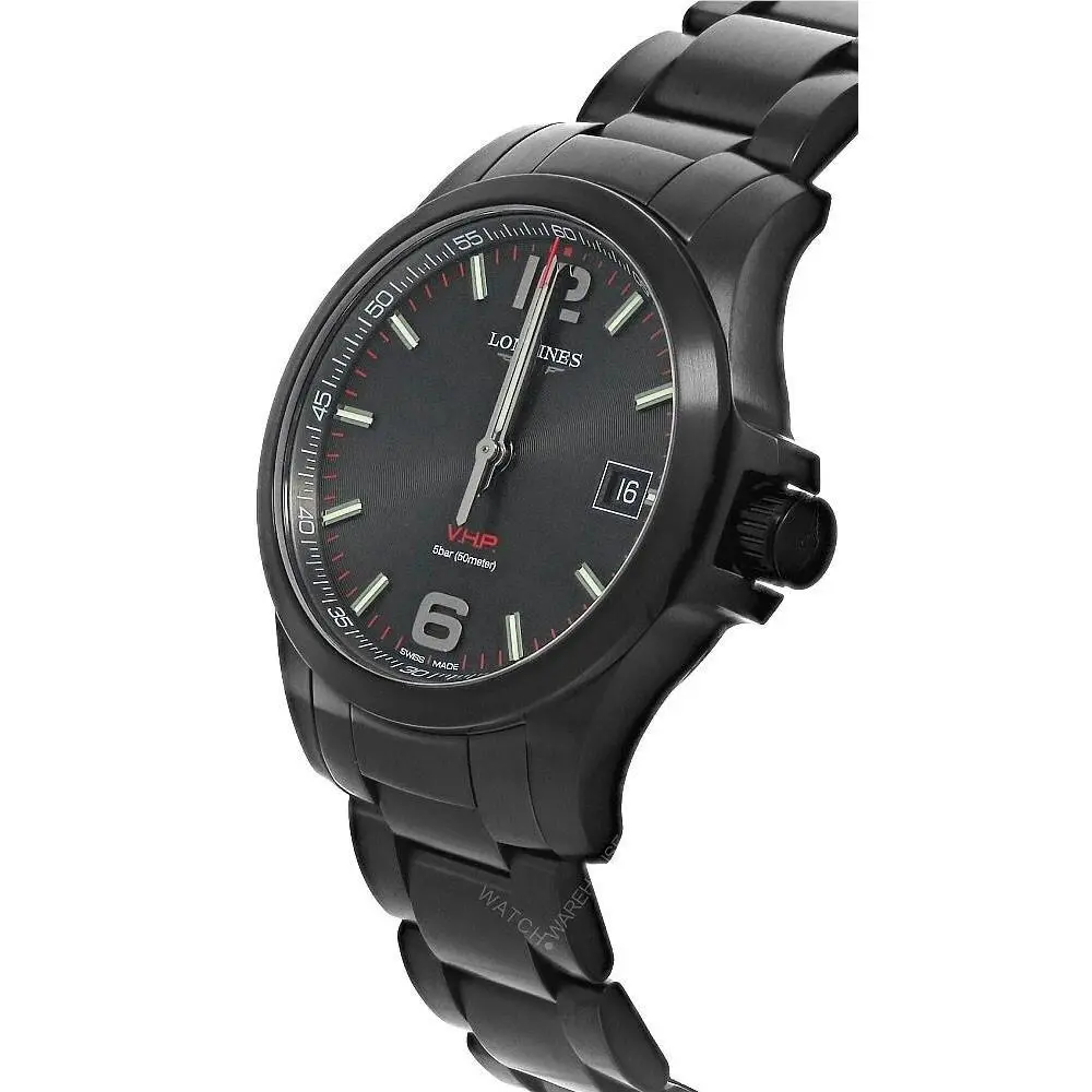 Longines Conquest V.h.p. 41mm Black Pvd Men`s Watch L3.716.2.56.6 - Dial: Black, Band: Black, Bezel: Black