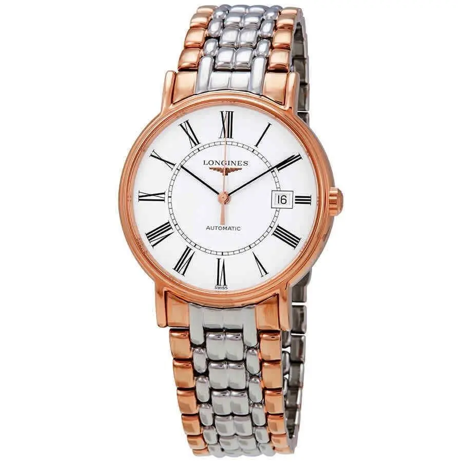 Longines Presence White/rose Gold Two Tone 35.5mm Men`s Watch L4.921.1.11.7 - Dial: White, Band: Silver, Rose Gold, Gold, Bezel: Rose Gold