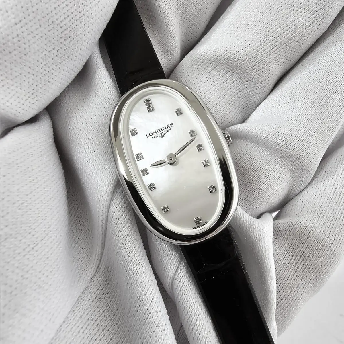 Longines Symphonette Mop Diamond Dial Women`s Watch L23054870 / L2.305.4.87.0 - Dial: Mother of Pearl, Band: Black, Bezel: Silver