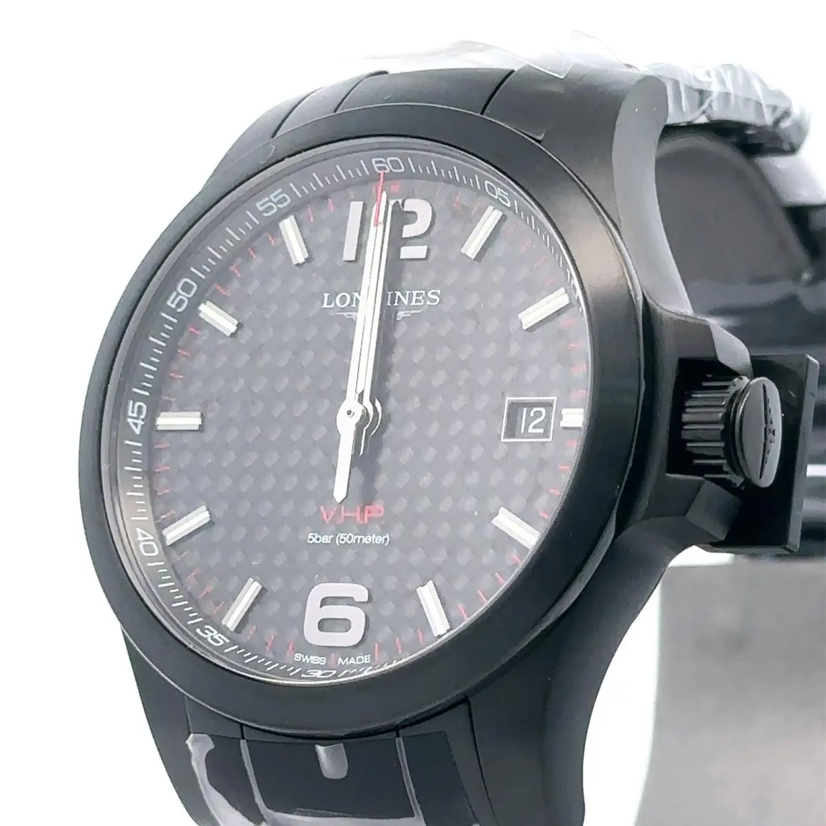 Longines V.h.p Conquest Quartz Black Dial 41mm Mens Watch L37162666 Box/card - Dial: Black, Band: Black, Bezel: Black