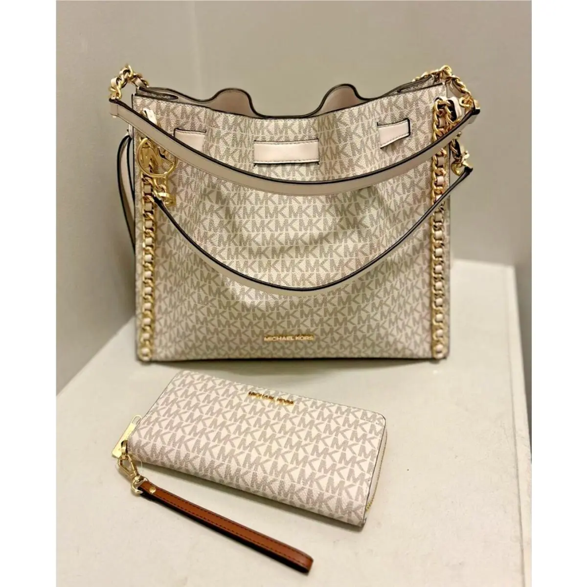Mina Large Belted Chain Shoulder Bag + Long Zip Around ID Wallet by Michael Kors