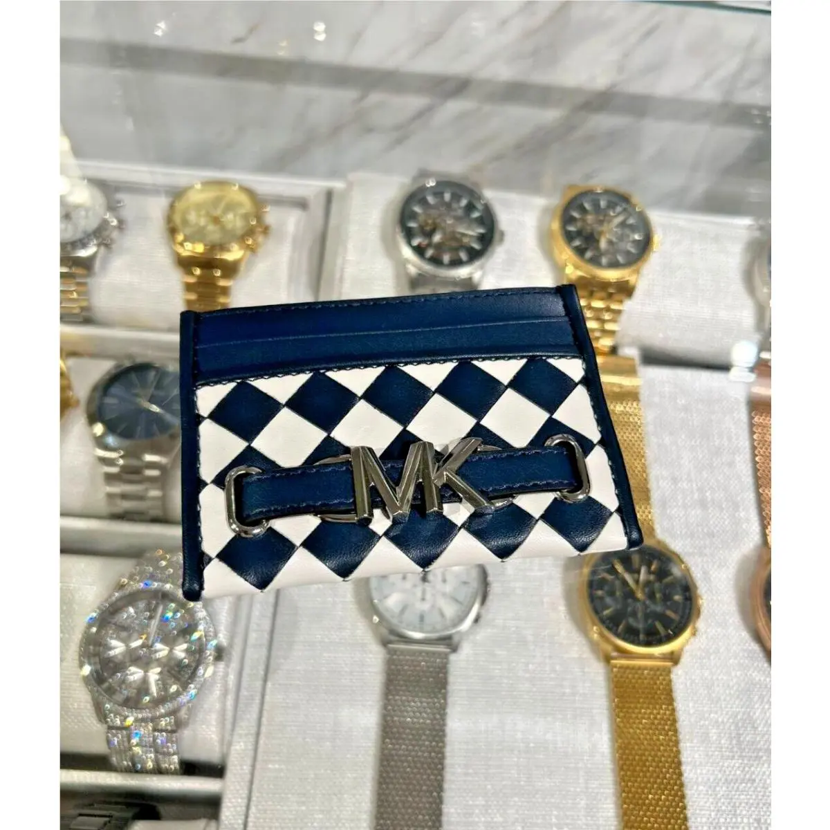 Reed Large MK Logo Credit Card Holder Wallet - Navy by Michael Kors