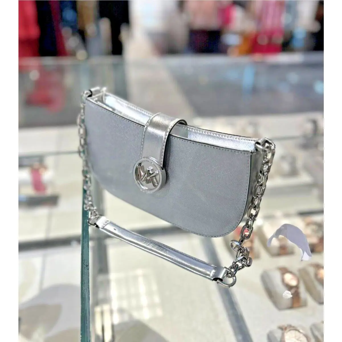 Michael Kors Carmen Silver Small Handbag Purse Bag Shoulder Crossbody Messenger