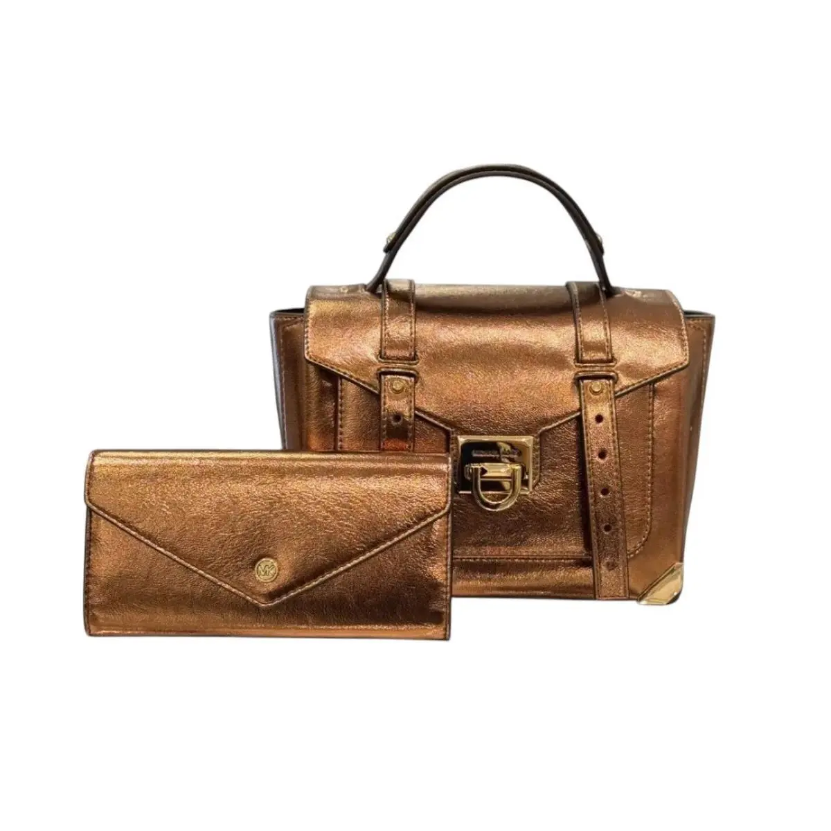 Michael Kors Manhattan MD Satchel Shoulder Crossbody Bag + Wallet Mocha