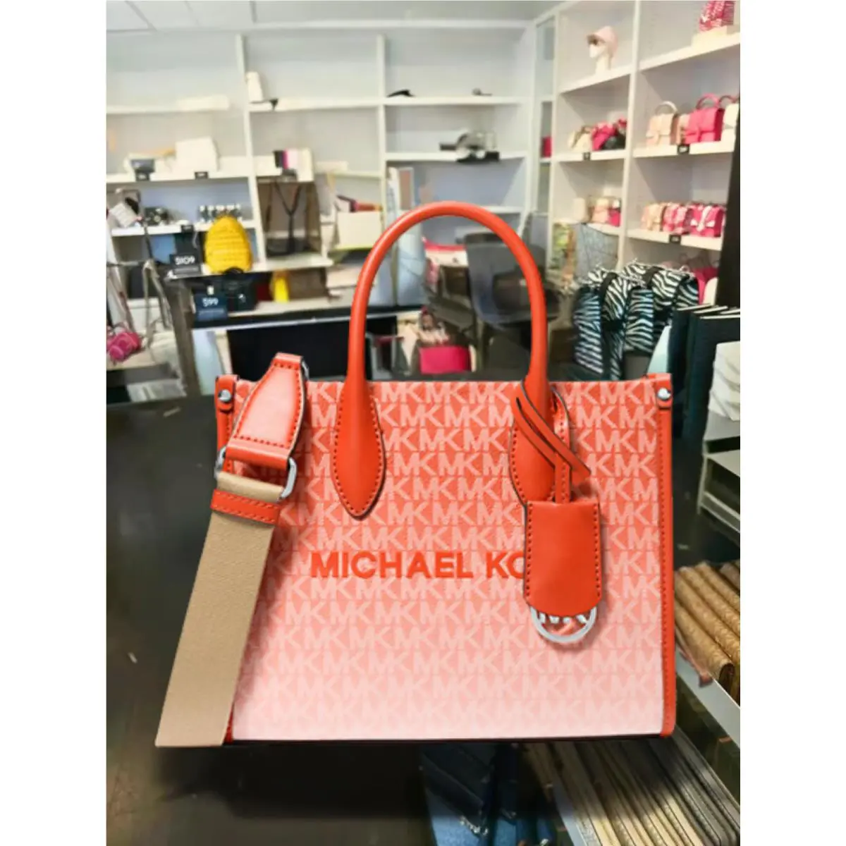 Michael Kors Mirella Women Small Signature Logo Crossbody Shopper Bag Red Clay