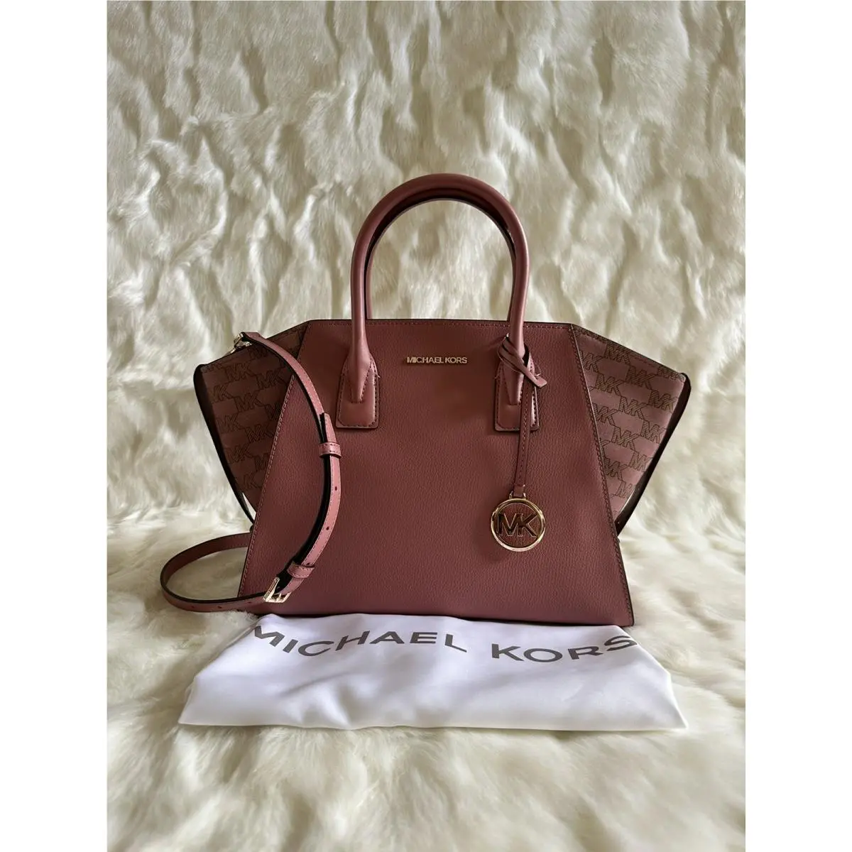 Michael Kors Avril Large Top Zip Satchel + Dust Bag- Rose