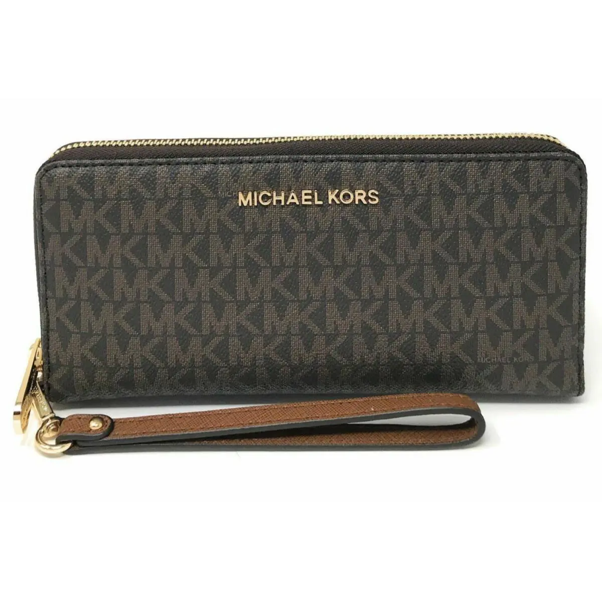 Michael Kors Jet Set Travel Large Continental Wristlet Wallet Black Gold