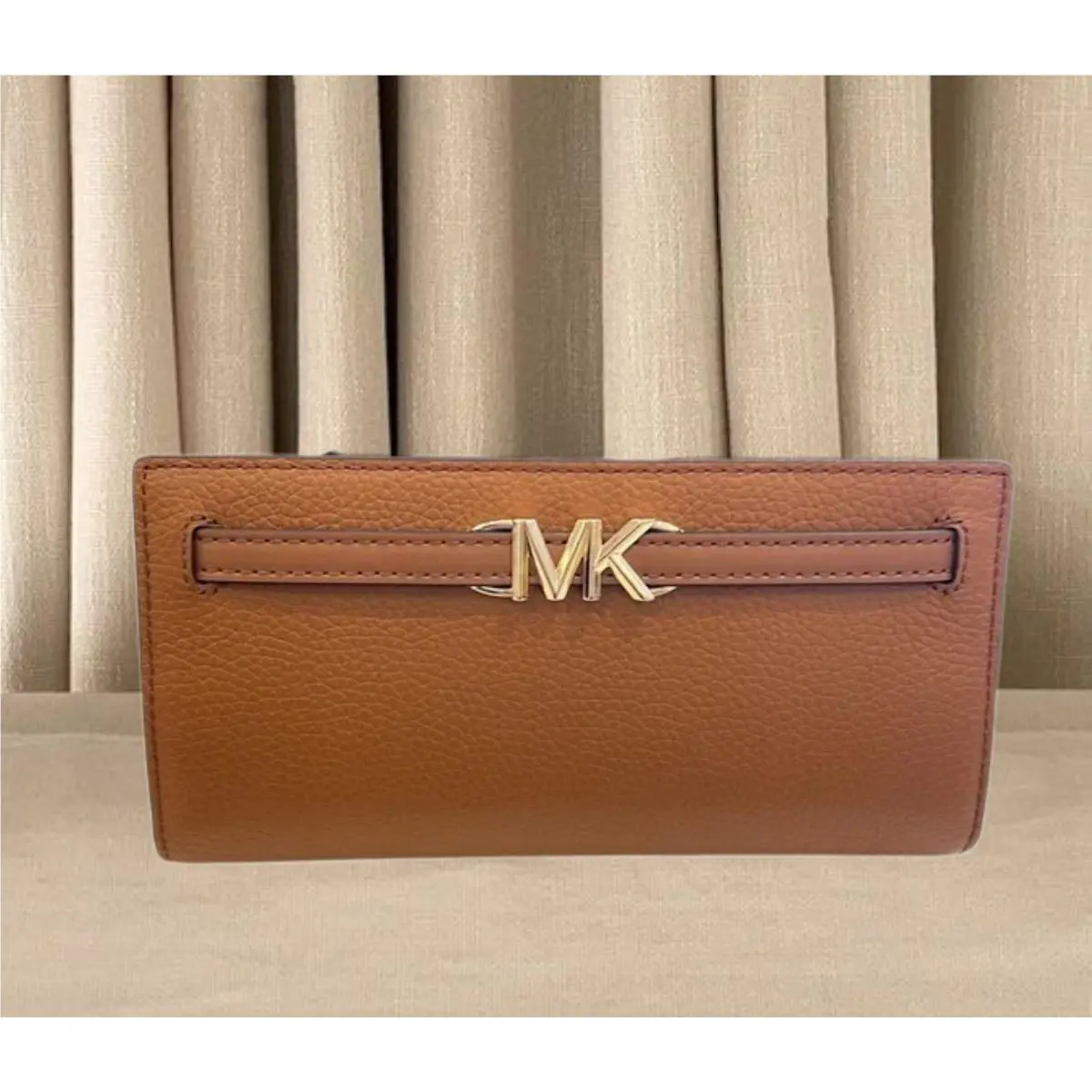 Michael Kors Reed Large Leather Credit Card Holder Flat Snap Wallet Clutch Olive