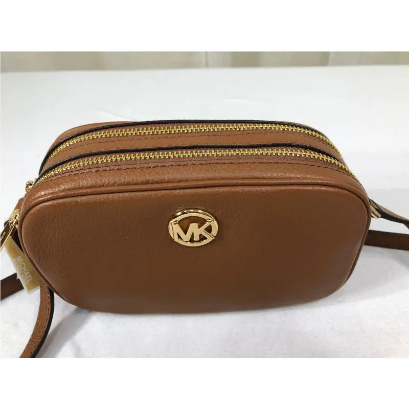 Michael Kors Fulton Double-zip Leather Crossbody Bag Luggage/gold Logo