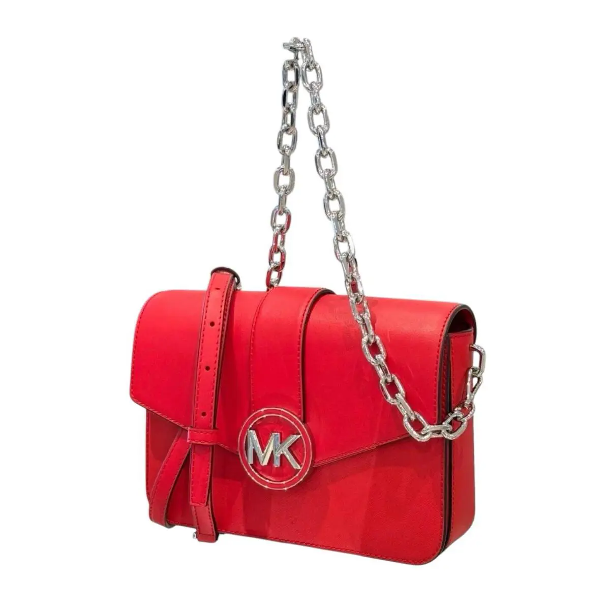 Michael Kors Carmen Medium Convertible Shoulder Flap Bag Bright Red
