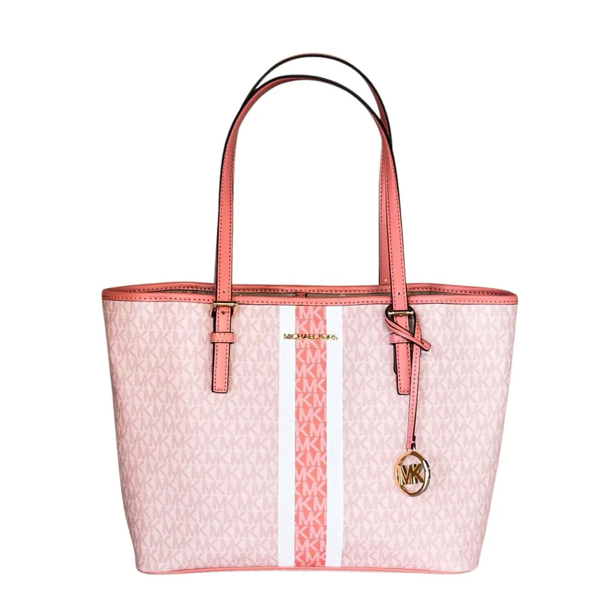 Michael Kors Jet Set Travel MD Carryall Tote Center Stripe MK Vanilla Multi