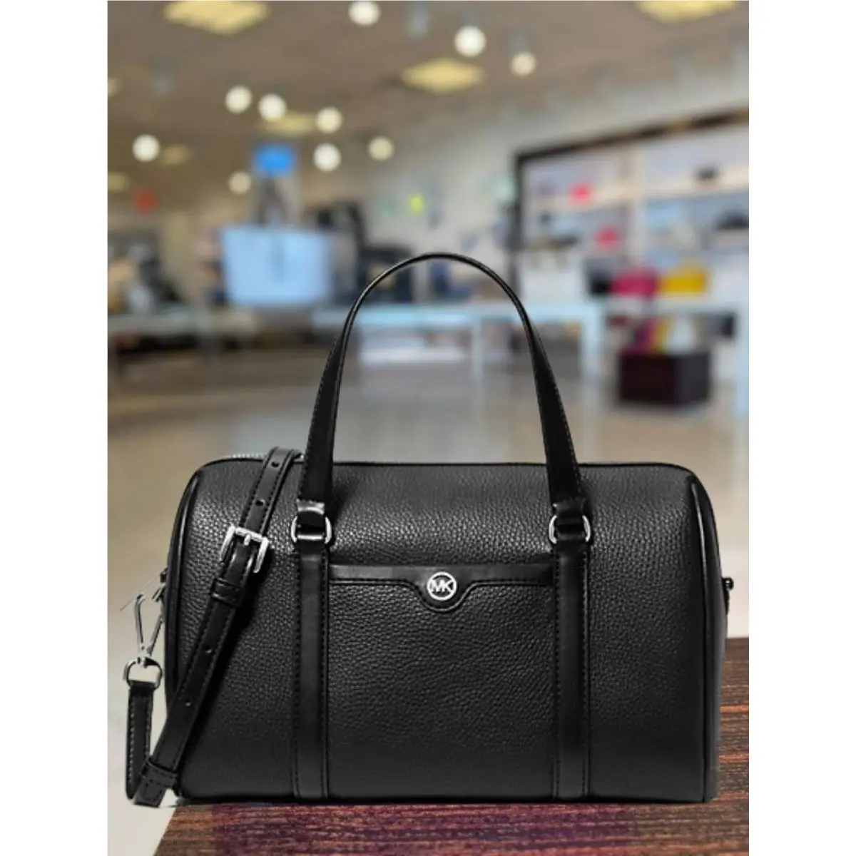 Michael Kors Women Medium Duffle Satchel Crossbody Handbag Black Purse Messenger