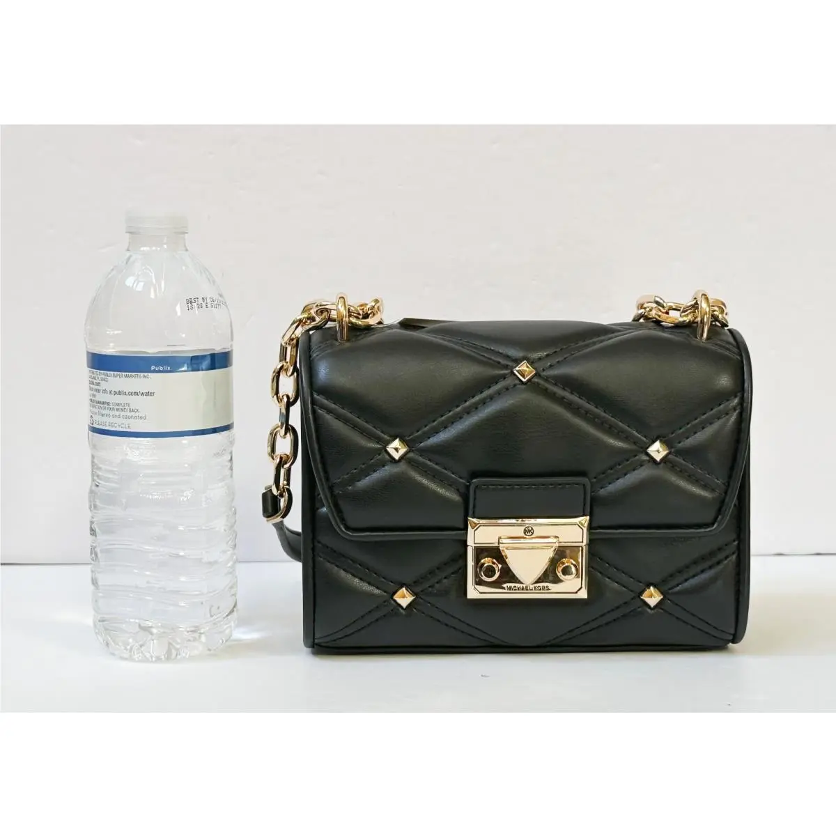 Michael Kors Serena Small Flap Crossbody Bag Quilted Vegan Leather Black