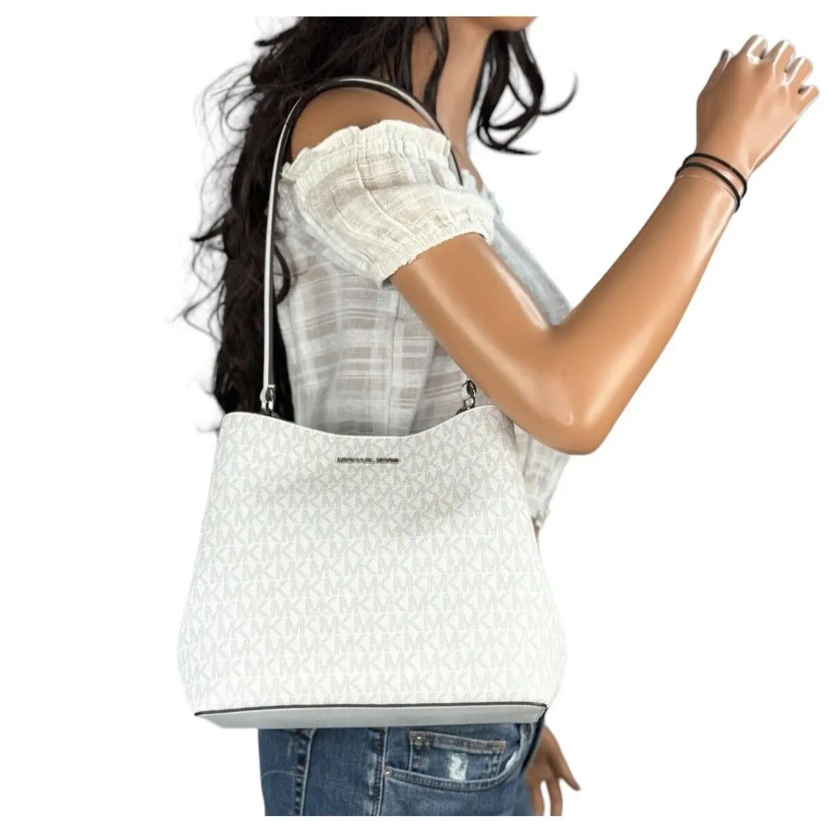 Pratt Medium Shoulder Tote Bucket Bag MK Optic White by Michael Kors