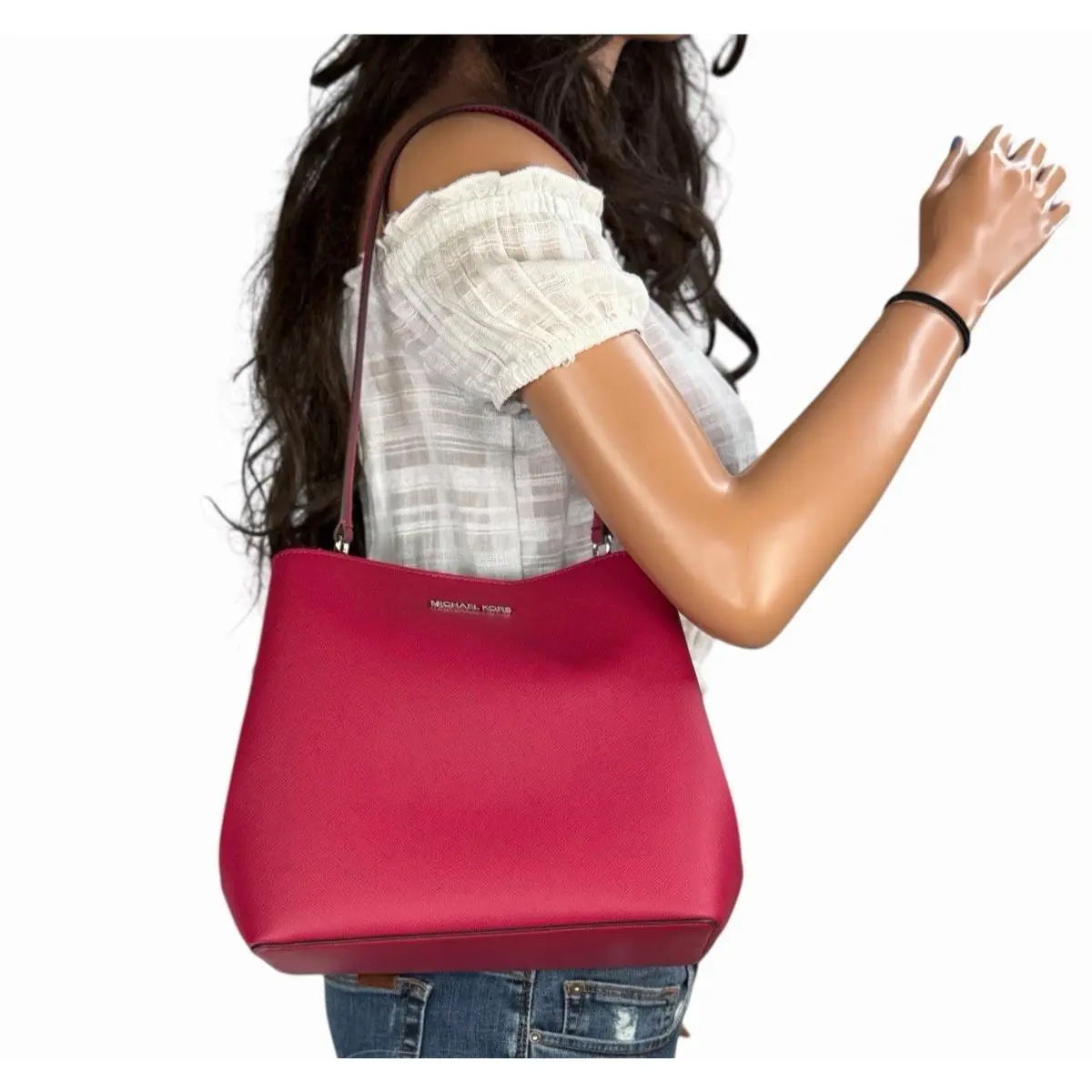 Pratt Medium Bucket Shoulder Tote Bag Red Clay by Michael Kors