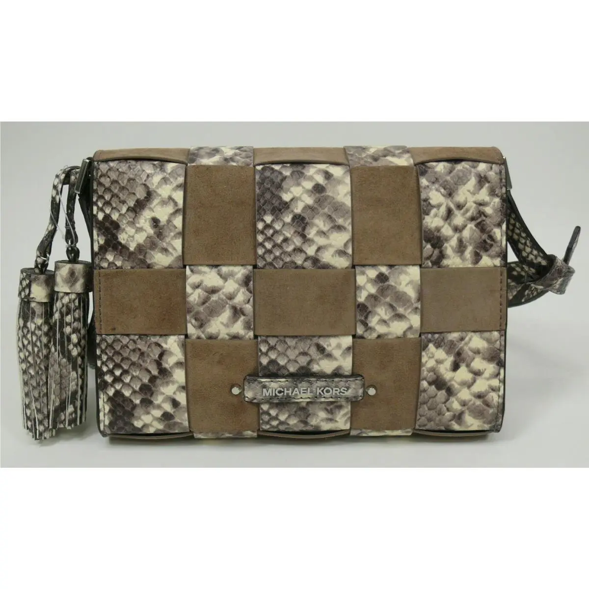 Michael Kors Vivian Woven Leather Medium Crossbody Dark Dune