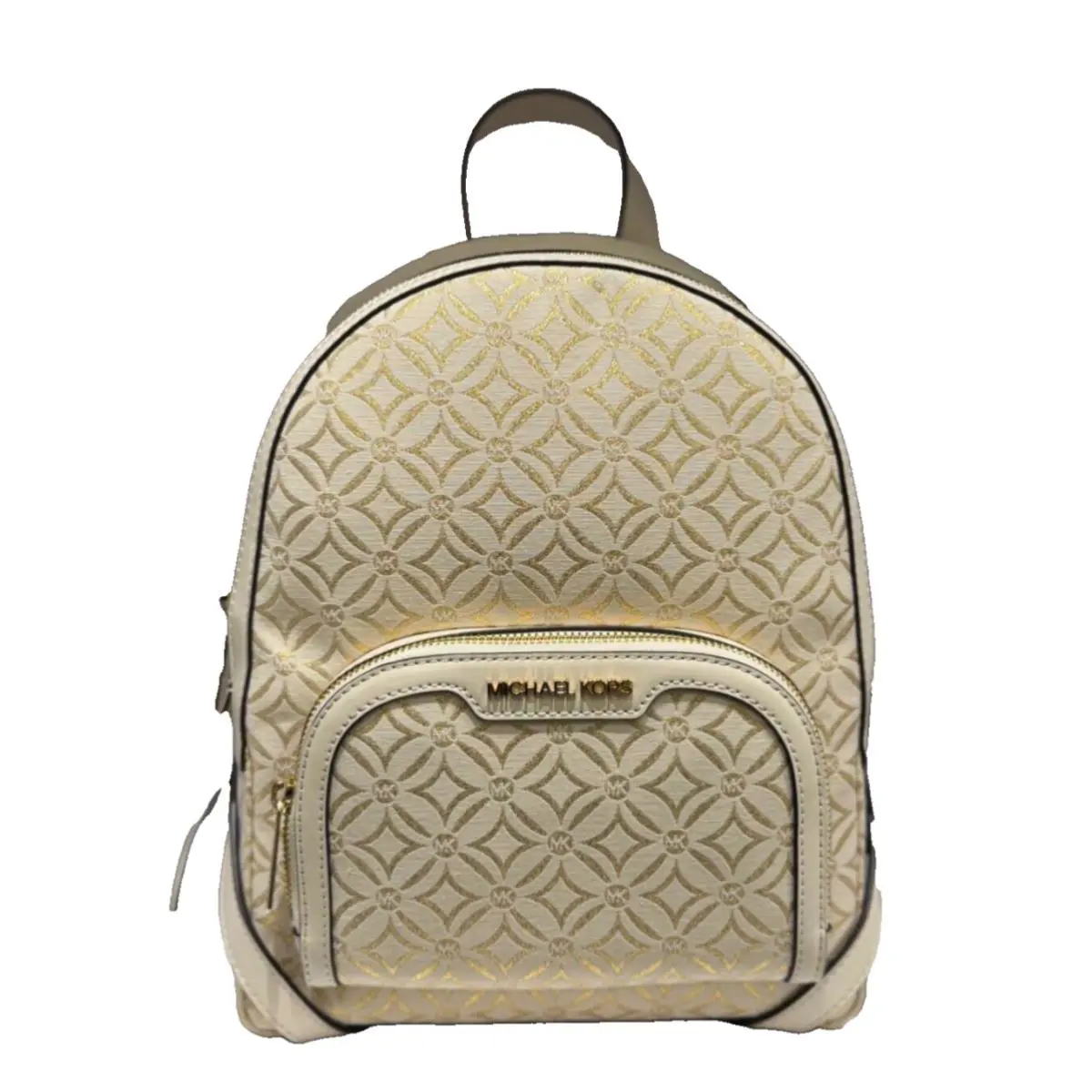 Michael Kors Jaycee Medium Backpack MK Graphic Logo Glitter Pale Gold