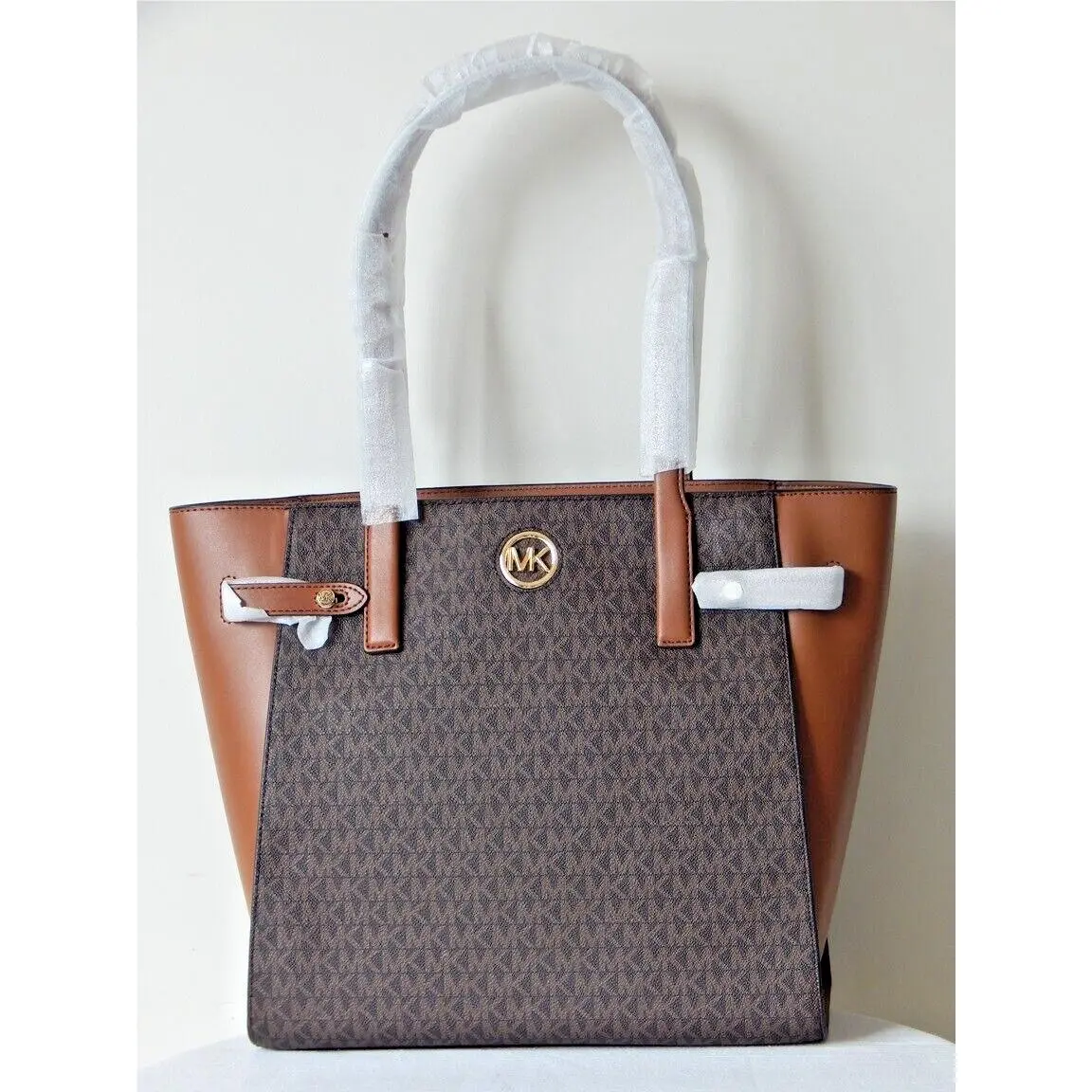 Michael Kors Carmen MK Monogram Lrg TZ Dark Brown Tote Shoulder Bag