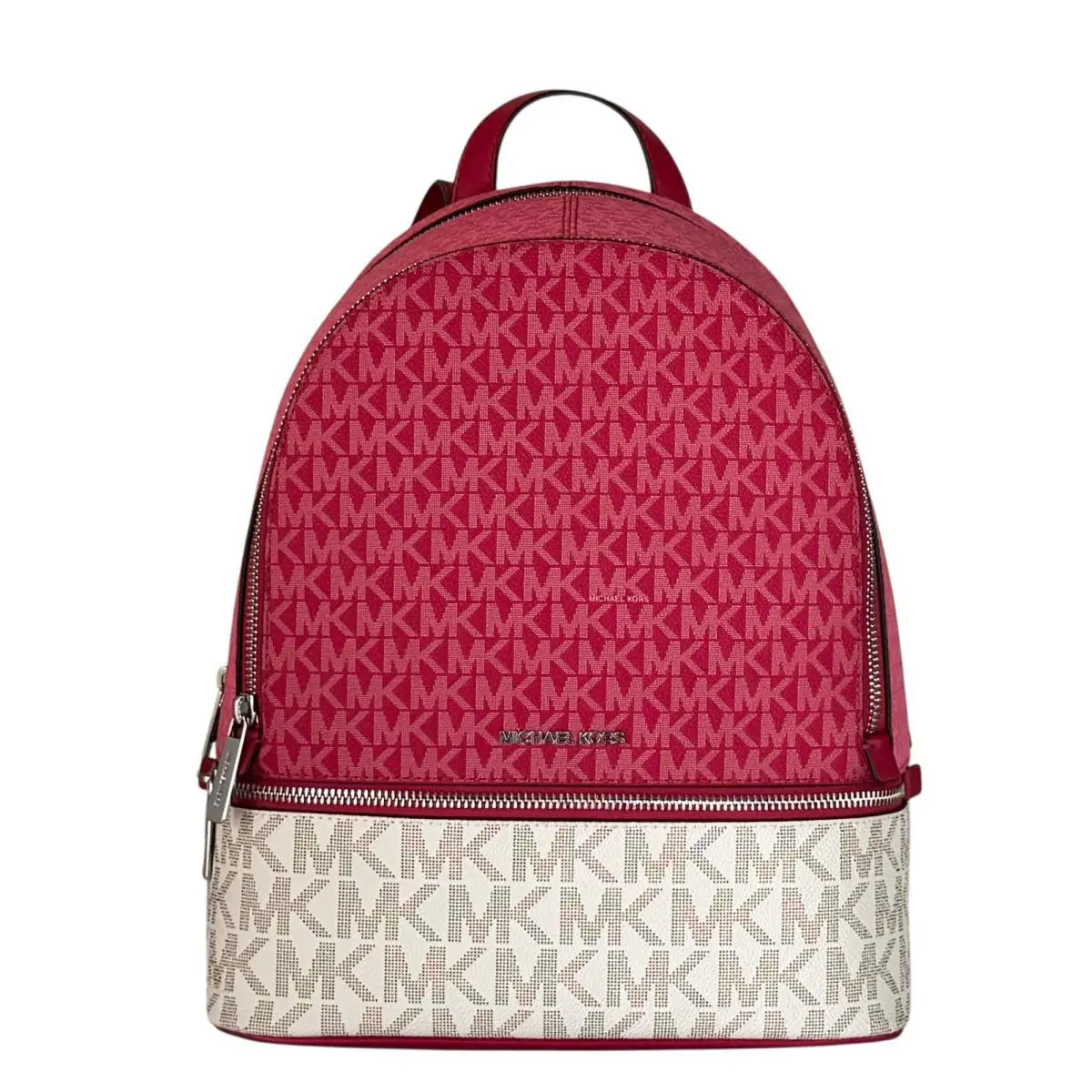 Michael Kors Rhea Medium Zip Orange Ivory Logo Backpack 35S5GRAB6V