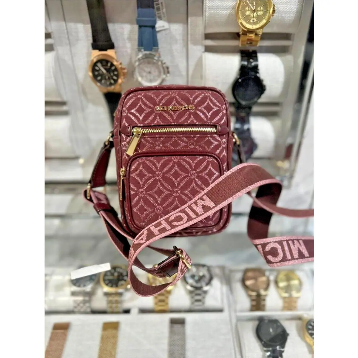 Jet Set Women Medium Logo North/south Pocket Crossbody Bag Oxblood by Michael Kors