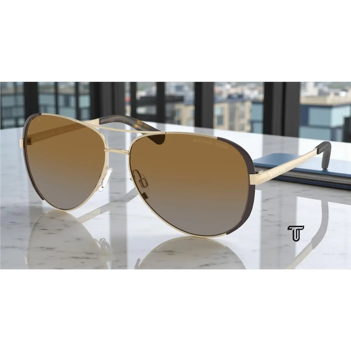 Michael Kors MK5004 1014T5 Chelsea Gold Brown Polarized 59 mm Women`s Sunglasses - Frame: Brown, Gold, Lens: Brown