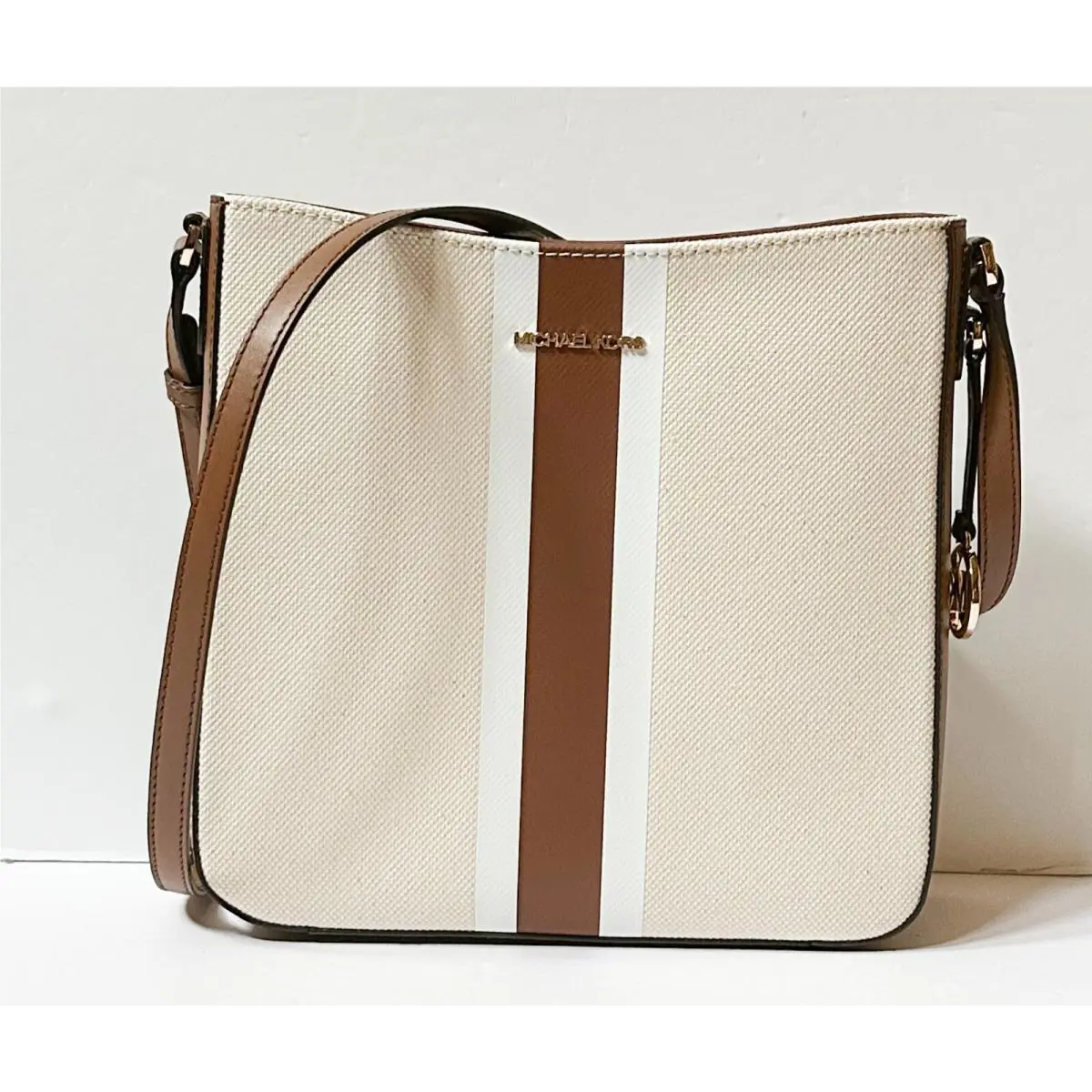 Michael Kors Jet Set Travel Large Messenger Bag Center Stripe Brown Multi