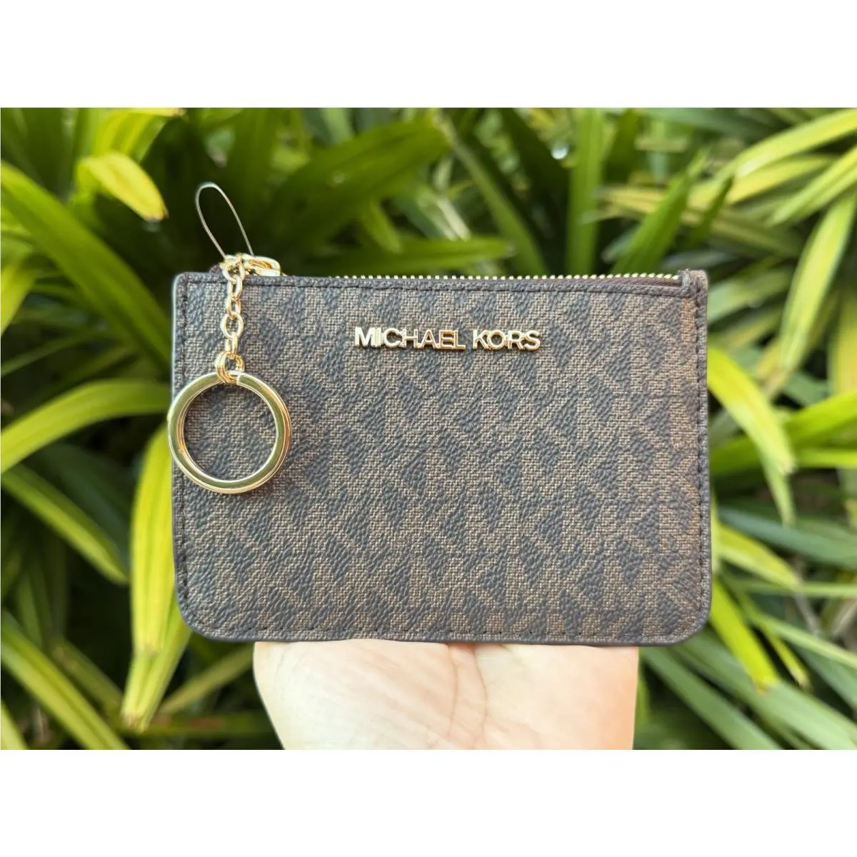 Michael Kors Jet Set Travel Small Coin Pouch ID Key Holder Wallet MK Brown