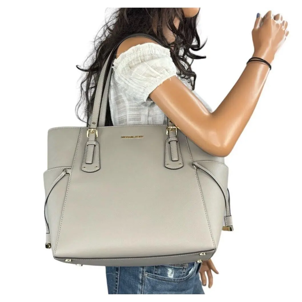Voyager East West Drawstring Tote Shoulder Bag Pearl Grey/gold by Michael Kors