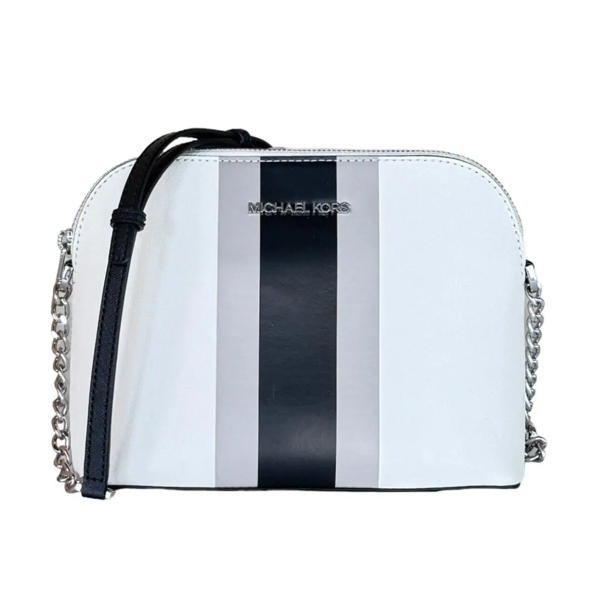 Michael Kors Cindy Dome Center Stripe Shoulder Crossbody Bag Optic White Multi
