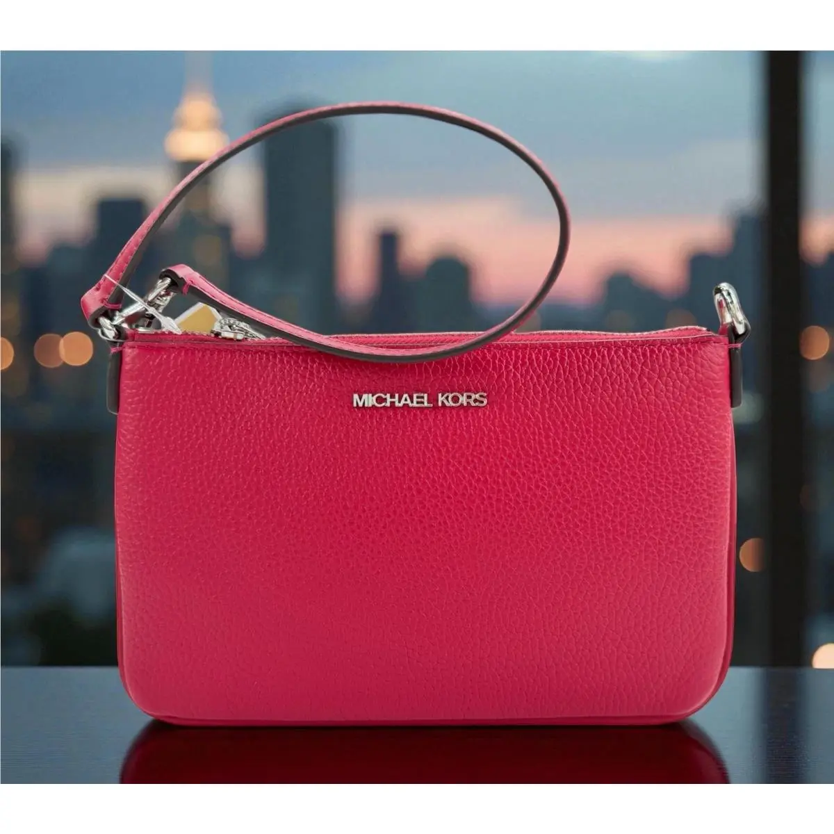 Michael Kors Jet Set Travel Convertible Wristlet Shoulder Mini Bag Raspberry