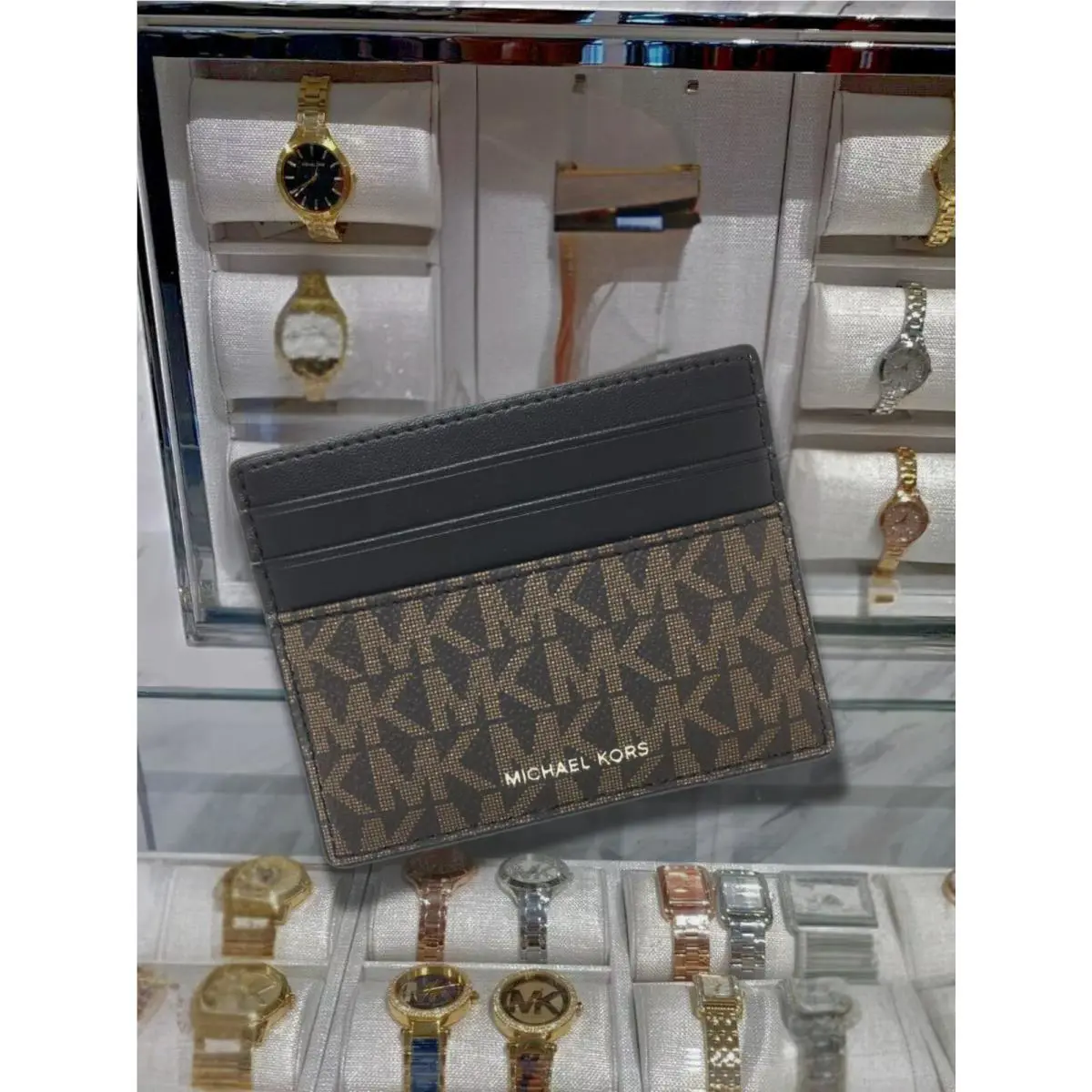 Michael Kors Cooper Men Signature Logo Tall Credit Card Case Wallet Brown