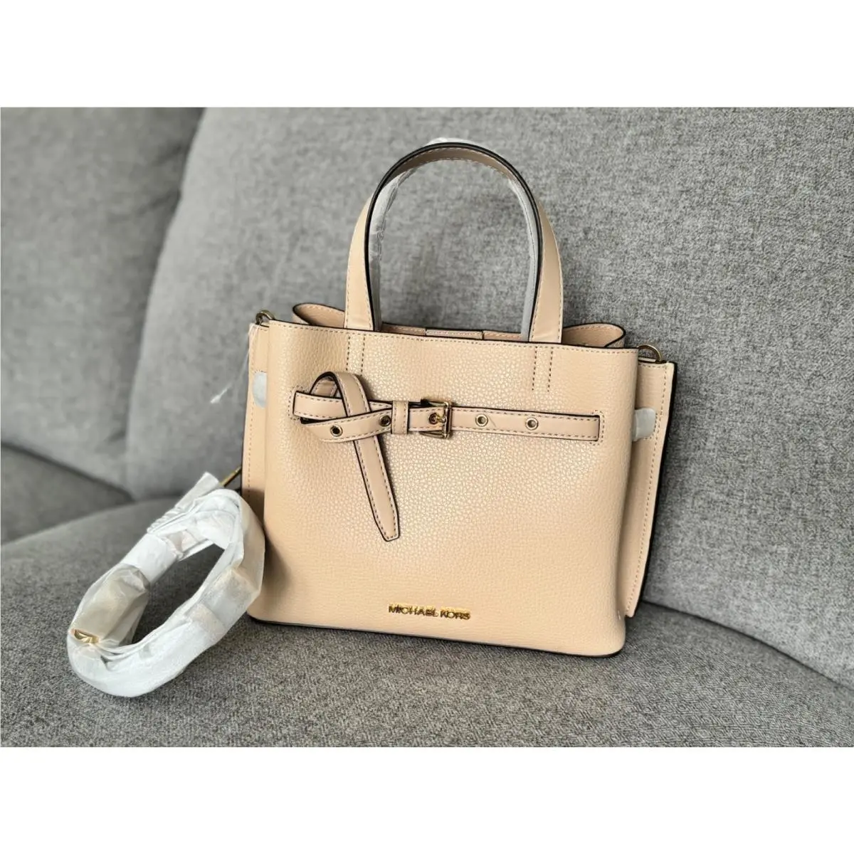 Michael Kors Emilia Small Satchel Leather Shoulder Bag In Buff