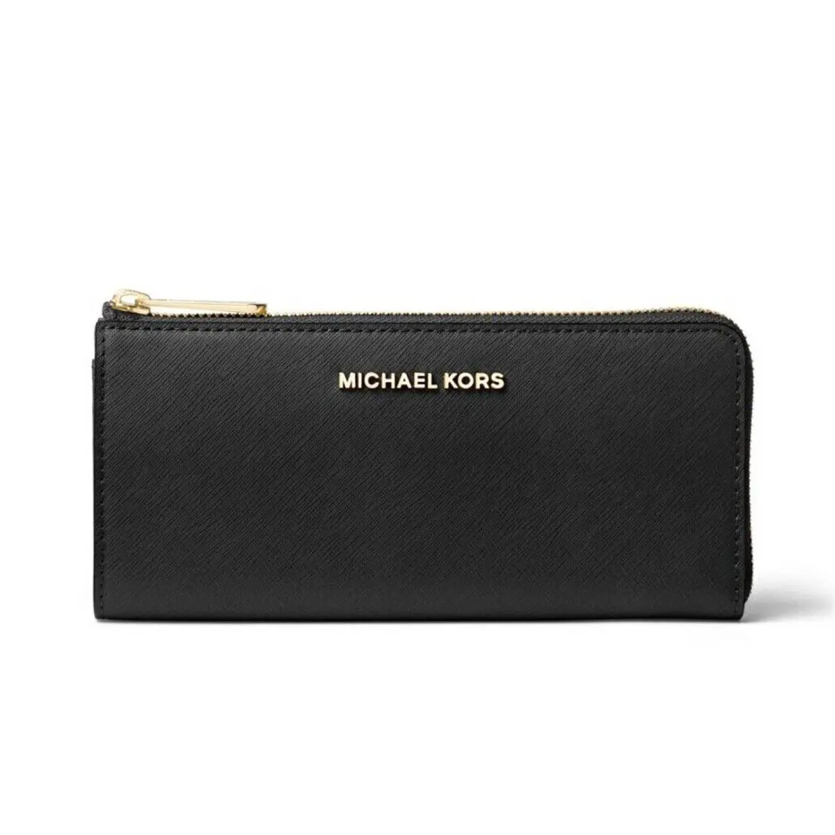 Michael Kors Jet Set Travel Saffiano Leather Three Quarter Zip Wallet Black