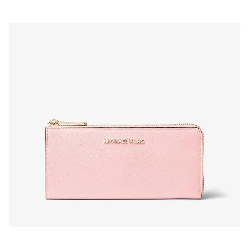 Michael Kors Jet Set Travel LG Three Qtr Zip Wallet Powder Blush Leather