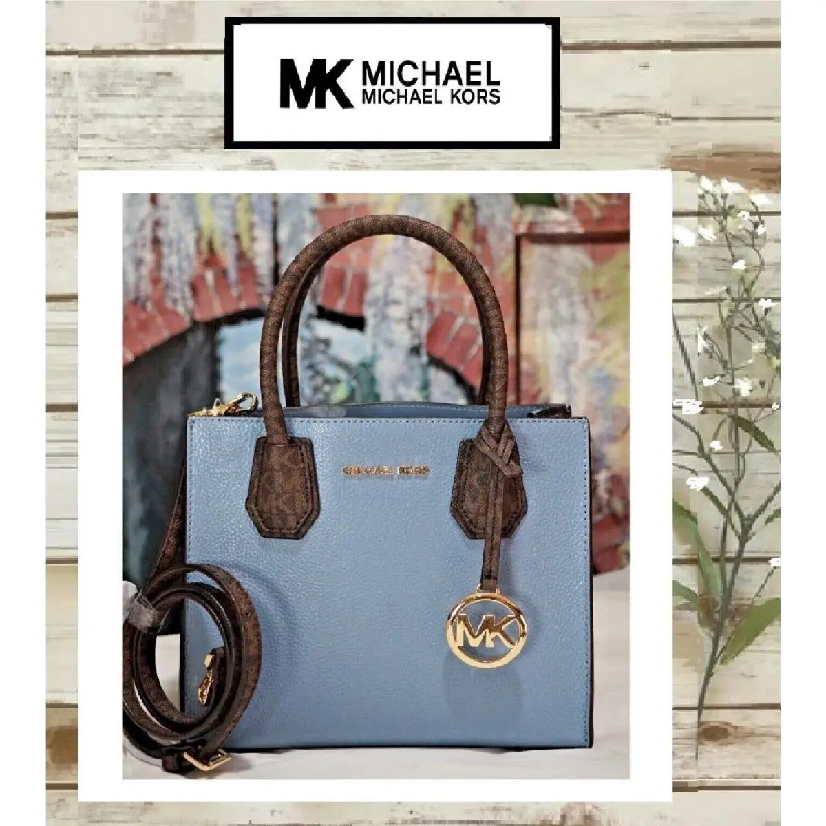 Michael Kors Mercer Medium Messenger Crossbody Bag In Chambray Leather Gold