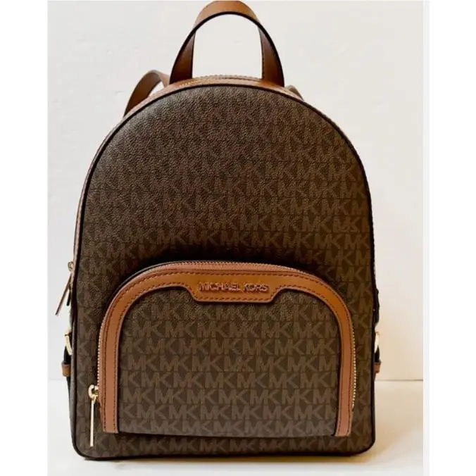 Michael Kors Jaycee Medium Zip Pocket MK Logo Brown - Handle/Strap: Brown, Hardware: Gold, Exterior: Brown