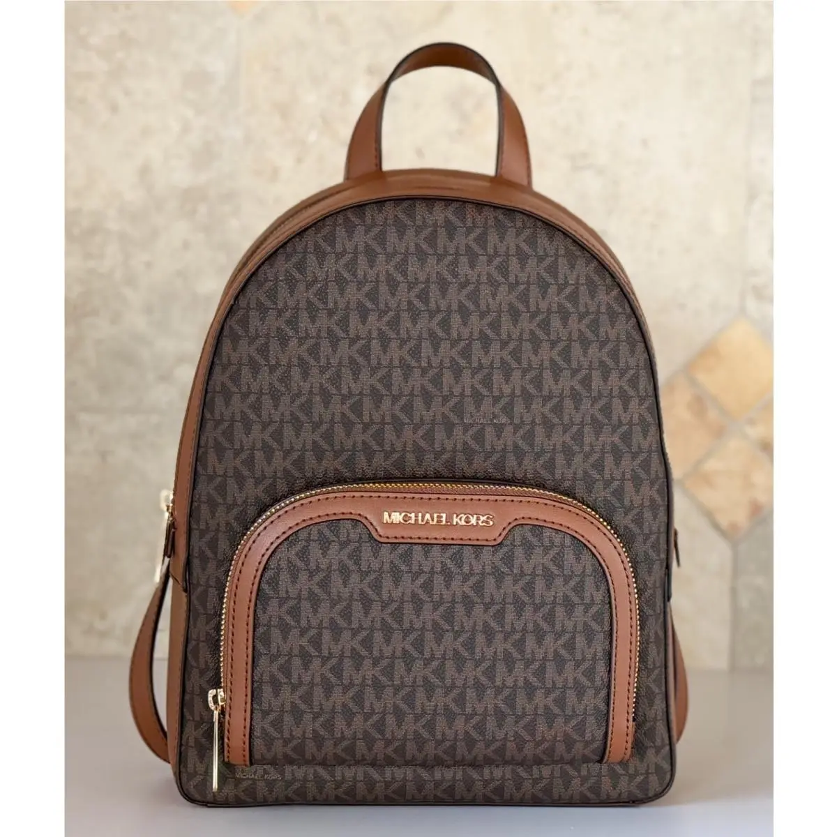 Michael Kors Jaycee Medium Zip Pocket Backpack MK Vanilla/brown