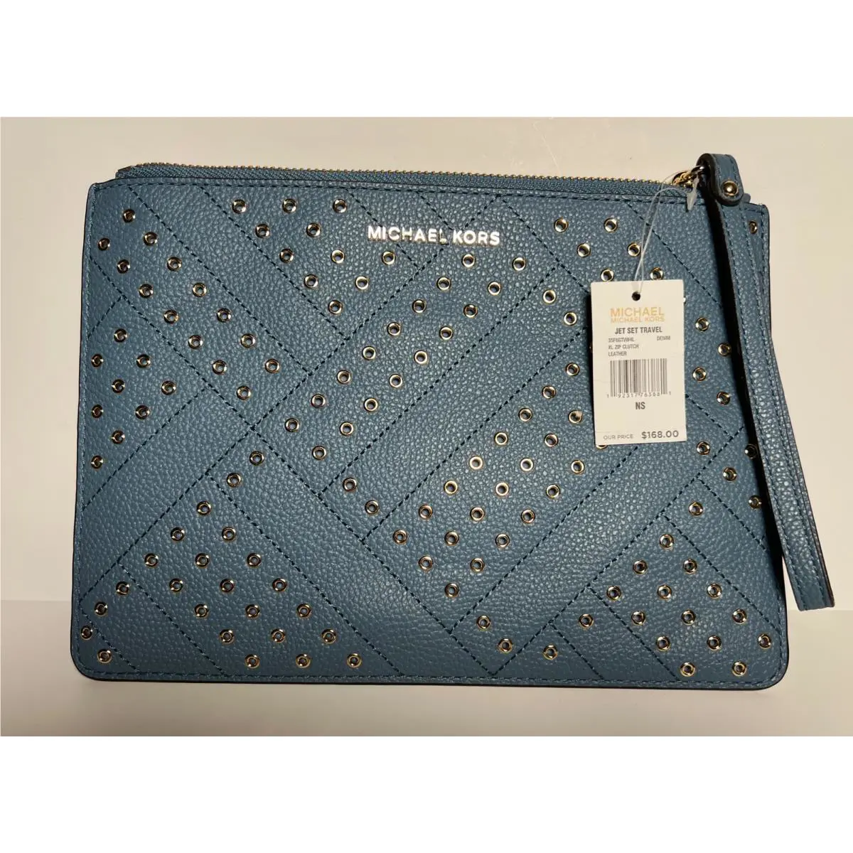 Michael Kors Women`s Jet Set Travel XL Zip Clutch 7 x 9.5in Denim