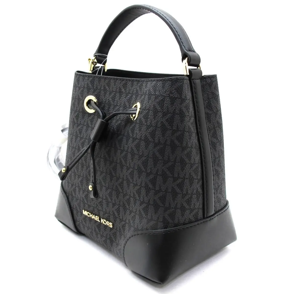 Michael Kors Mercer Sm Drawstring Bucket MK Logo Messenger Black