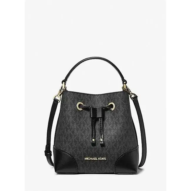 Mercer Small Drawstring Bucket Bag Signature Print Crossbody Style by Michael Kors