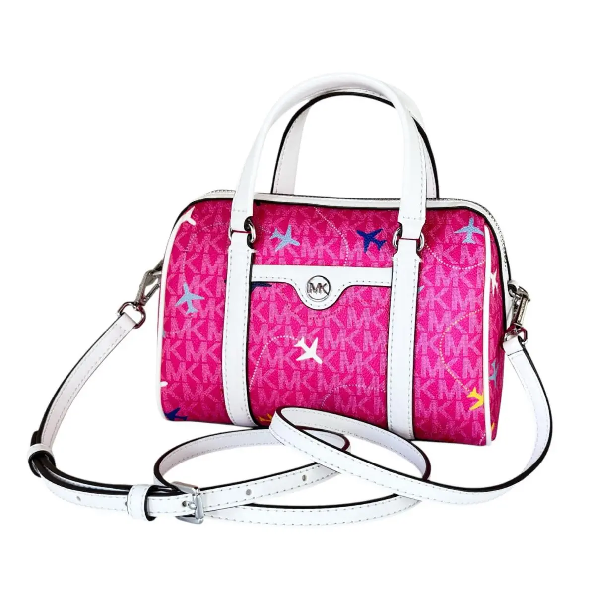 Michael Kors Travel SM Duffle Crossbody Bag MK Hot Pink Multi Limited Edition