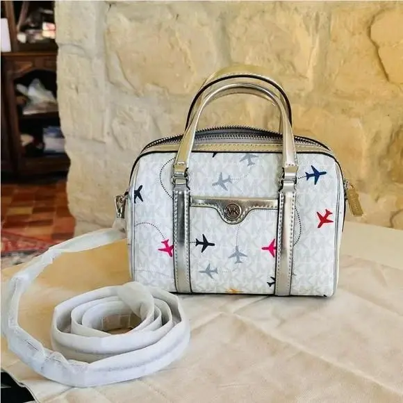 Small Travel Duffle Crossbody Satchel Bag Handbag Optic White by Michael Kors