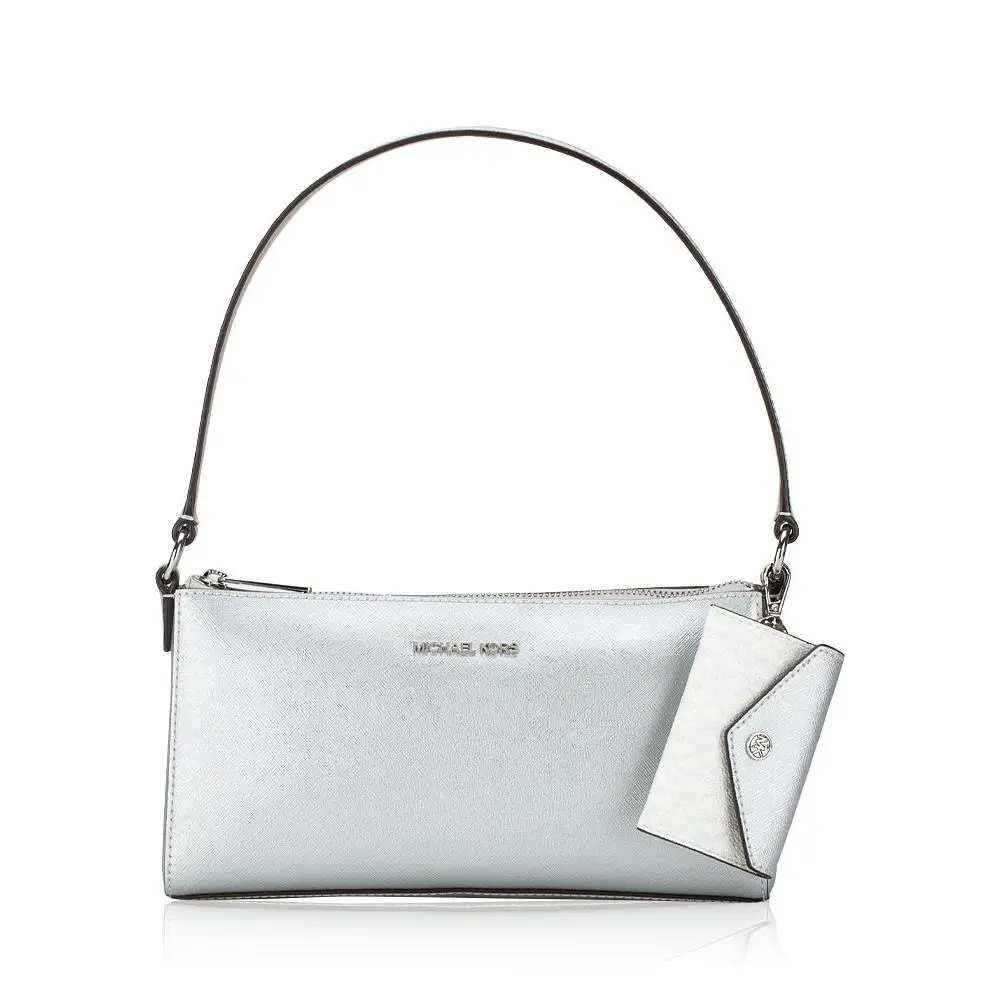 Michael Kors Vincent MD Pouchette Shoulder Bag w/ Attached Card Holder Silver