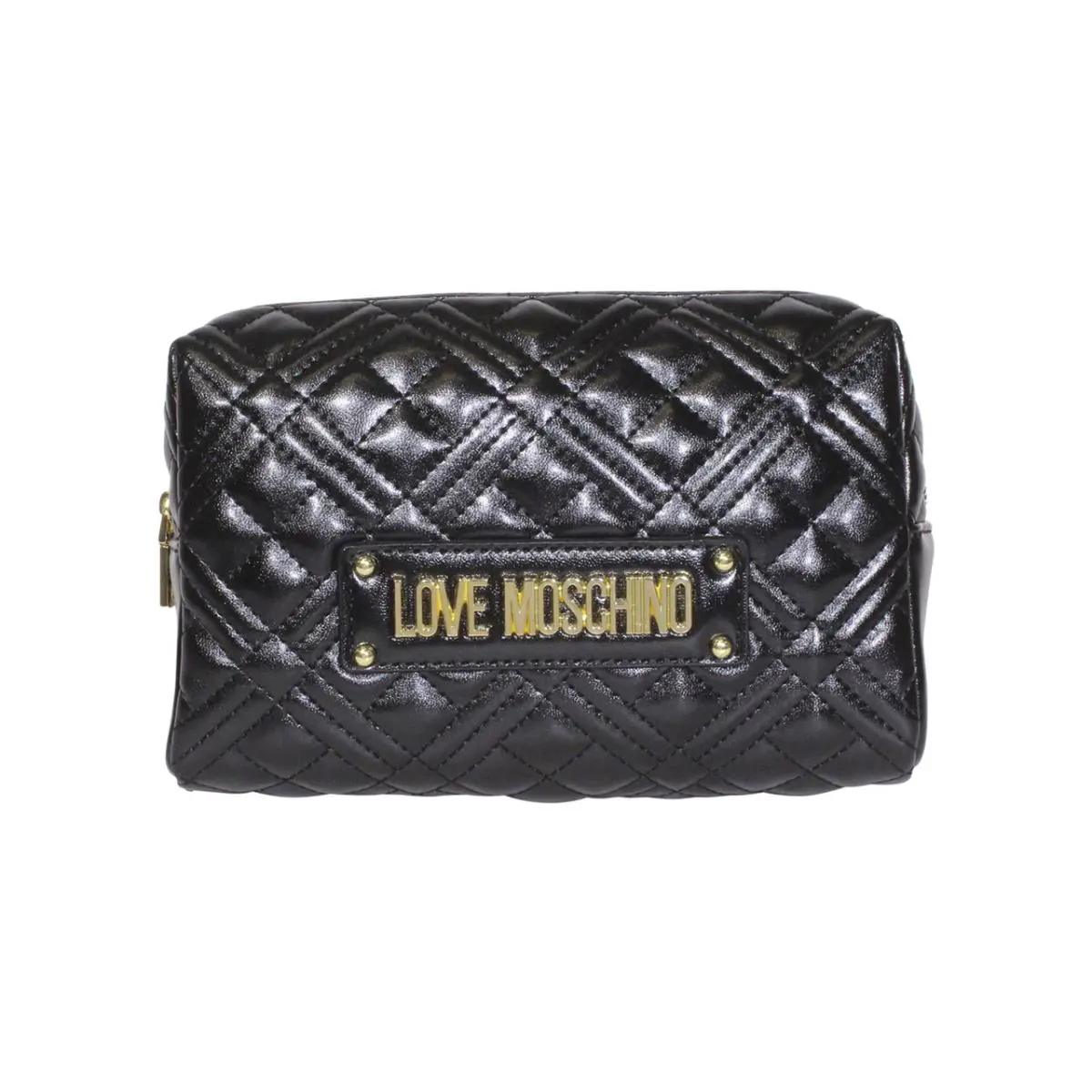 Love  Women`s Logo Plate Clutch Handbag Quilted Black by Moschino