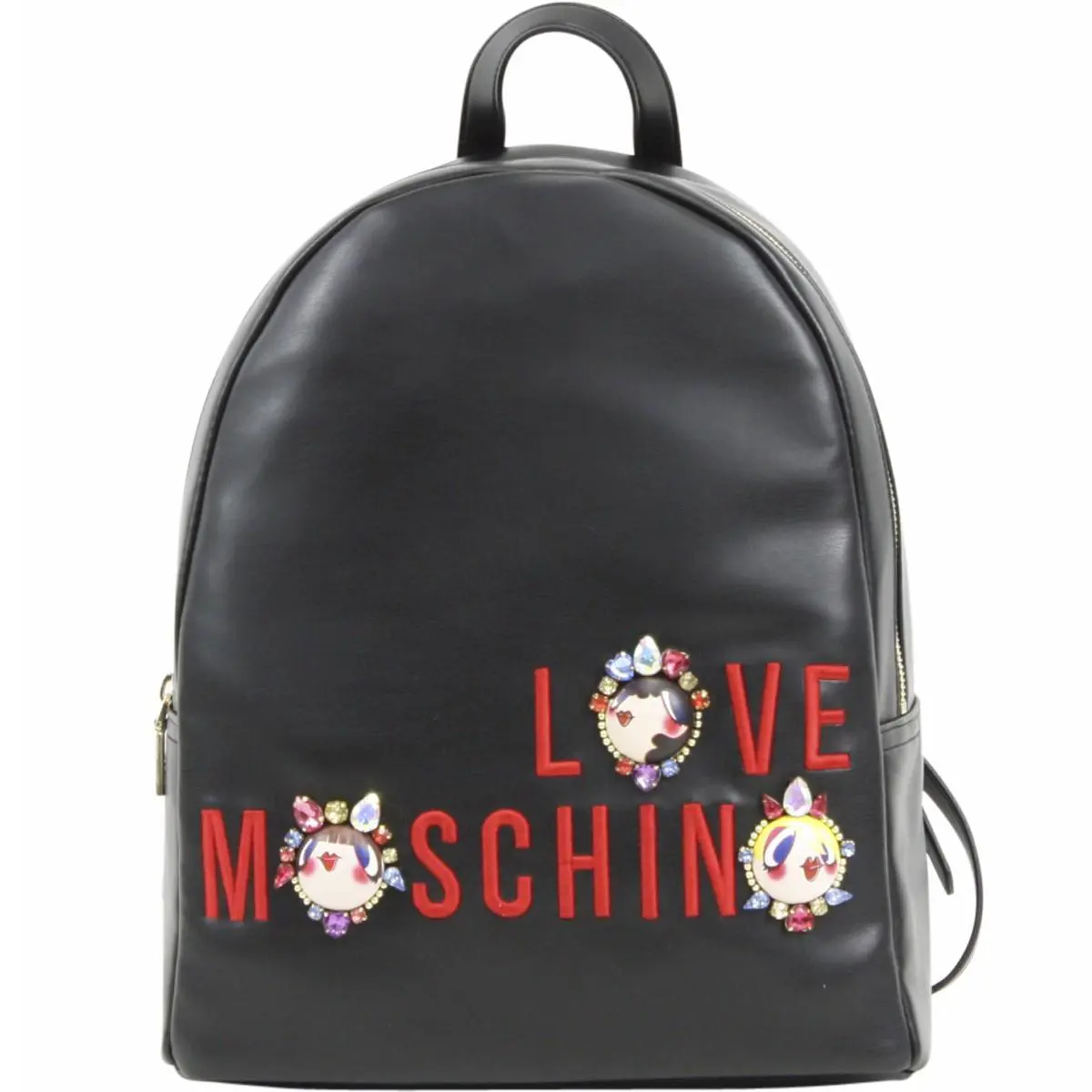 Love  Women`s Black Embroidered Jeweled Logo Book Bag Backpack by Moschino
