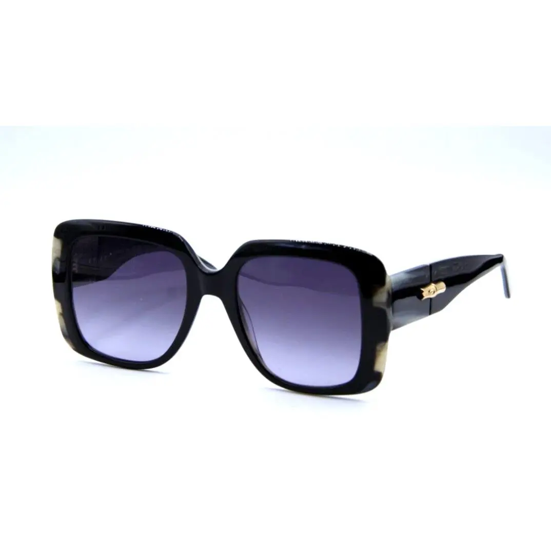Longchamp LO713s 003 53mm Women Big Sunglasses Black Horn Grey Gradient Lens